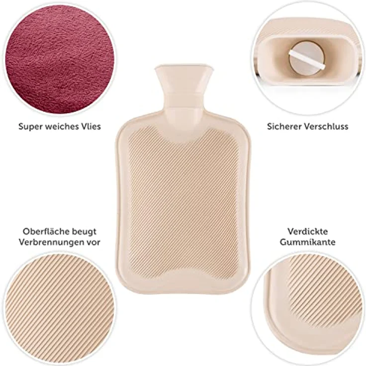 Blumtal Wärmflasche, Auslaufsichere Naturkautschuk-Wärmflasche mit Premium Vliesbezug in Samtoptik, 1,8 Liter, für Kinder und Erwachsene, bei 30 °C waschbar – Bild 3