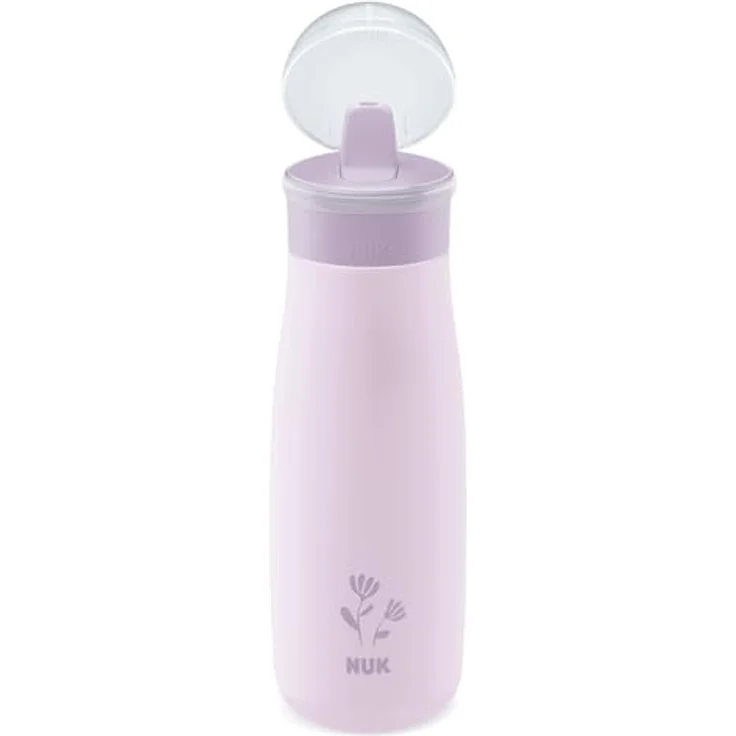 NUK Mini-Me Flip, Edelstahl-Wasserflasche für Kleinkinder mit Strohhalm, 500 ml, auslaufsicher und bruchsicher, lila Blume, ab 12 Monate – Bild 4