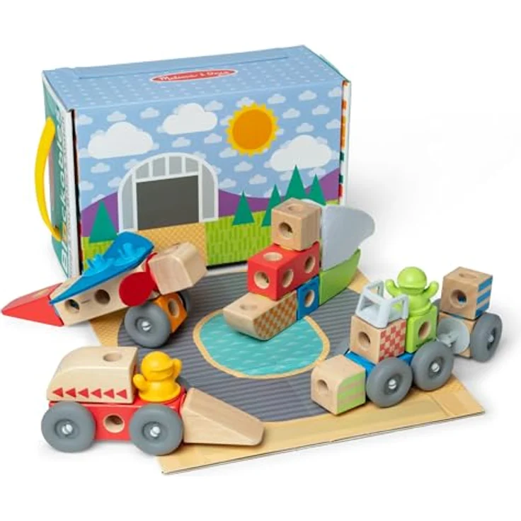 Melissa & Doug Blockables Building Set Vehicles, 18-teiliges Holzspielzeug mit Fahrzeug-Bausteinen und Zubehör für kreative Spielmöglichkeiten – Bild 10