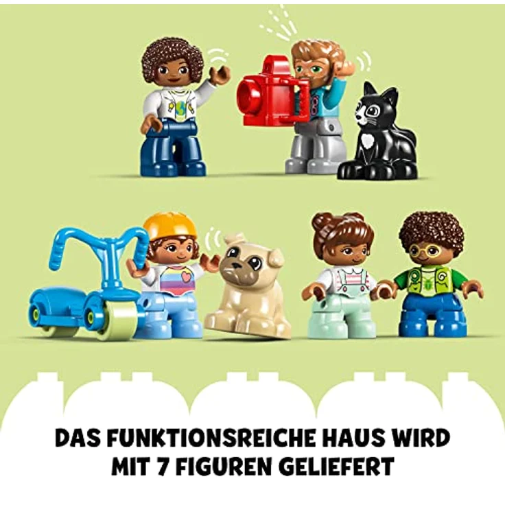 LEGO 10994 DUPLO 3-in-1-Familienhaus, Puppenhaus aus Bausteinen mit Push&Go Auto, 5 Figuren, 2 Tieren und Spielzeug-Lampe, Spielhaus Geschenk für Kleinkinder, Mädchen und Jungen ab 3 Jahren – Bild 5