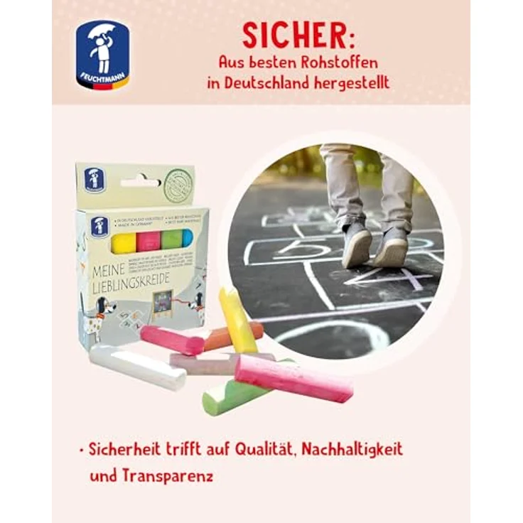Feuchtmann MEINE LIEBLINGSKREIDE Basic Mini, 5 x 24g bunte Kreidestifte in Weiß, Gelb, Rot, Grün und Blau, für Straße und Tafel ohne zu verkratzen – Bild 5