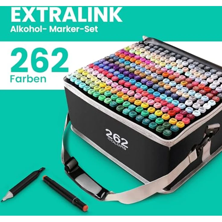 EXTRALINK Alkoholmarker Filzstifte Set 262 Stück, Doppelseitige Spitze, Schnell trocknend, Lebendige Farben, Inkl. Tragetasche für Zeichnung und Manga – Bild 2