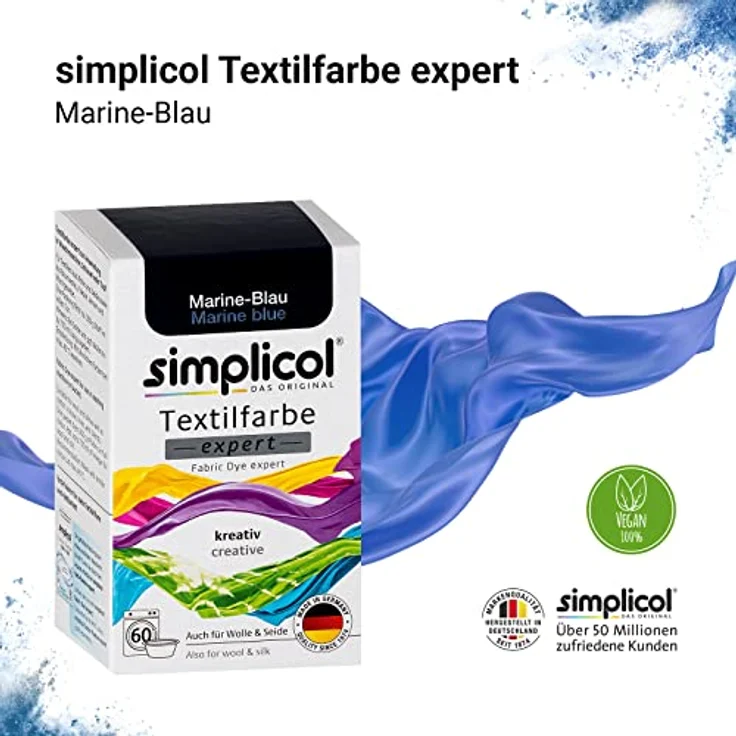 simplicol Textilfarbe expert Marine-Blau 1708 - Zum Umfärben und Auffrischen von Kleidung, Waschmaschinenfest, für Baumwolle, Wolle, Seide, Leinen, Viskose & Mischgewebe – Bild 4