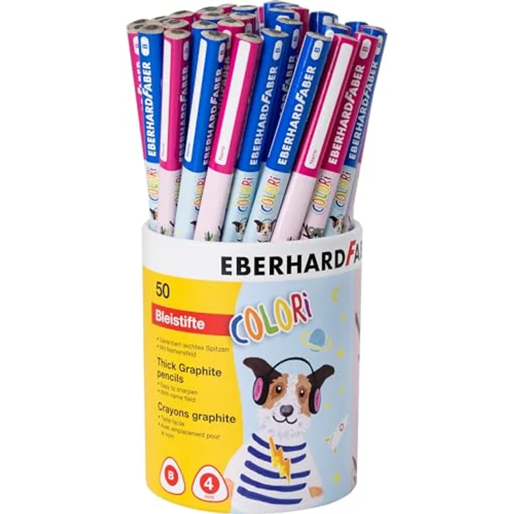 Eberhard Faber Schreiblernstifte Colori, Bleistifte Set mit 50 Stiften, Härtegrad B, farbig sortiert