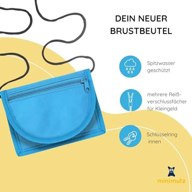 minimutz Kinder Geldbeutel, Geldbörse zum Umhängen mit Sichtfenster für Busausweis, hellblau/türkis, 100% Polyester, Klettverschluss, Maße ca. 13,8x10 cm – Bild 2