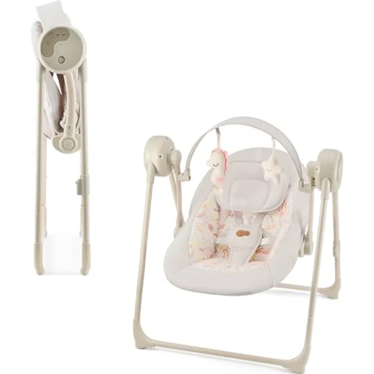 Kinderkraft SWINGEE Elektrische Babywippe mit Schwingfunktion, 5 Geschwindigkeitsstufen, verstellbarer Rückenlehne, 8 Beruhigungsmelodien, leicht und klappbar, Beige