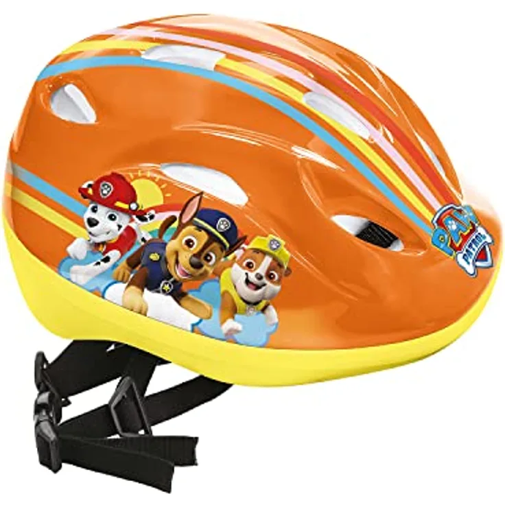 Mondo Toys Kinder Fahrradhelm Design Paw Patrol - 28327, Orange-Gelb, mit 8 Lufteinlässen und elastischen Bügeln