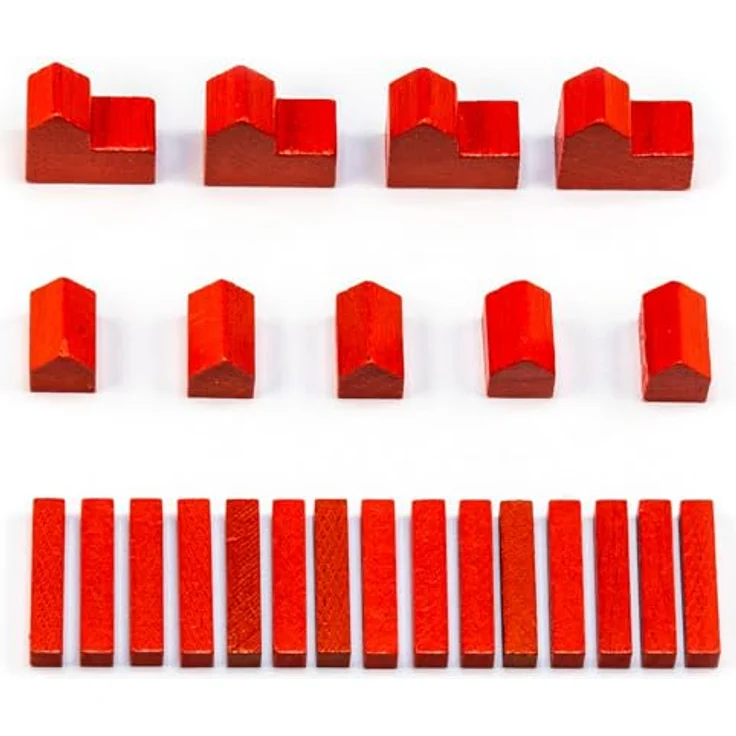 Waldfelsen® Holzfiguren: 4 Städte, 5 Siedlungen und 15 Straßen für Die Siedler, rot – Bild 1