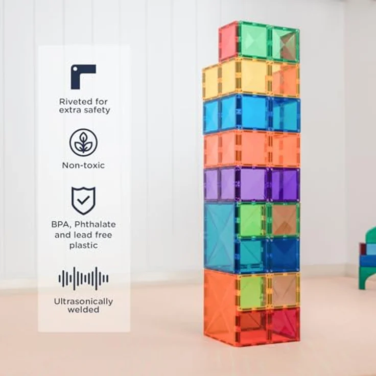 Connetix Rainbow Square Pack Magnetbausteine, (Open Play, 42 Teile), pädagogisches Lernspiel, ab 3 Jahren – Bild 3