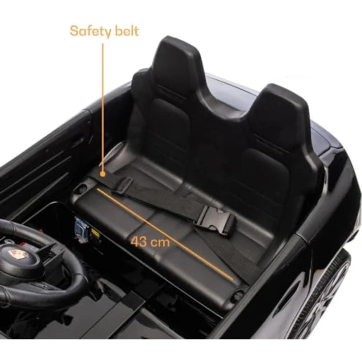 Vrooomy Porsche Macan Turbo Kinder Elektro Auto, 12V mit Fernbedienung, Bluetooth, Soft-Start, EVA-Rädern und Stoßdämpfern – Schwarz, für 1 bis 6 Jahre – Bild 8