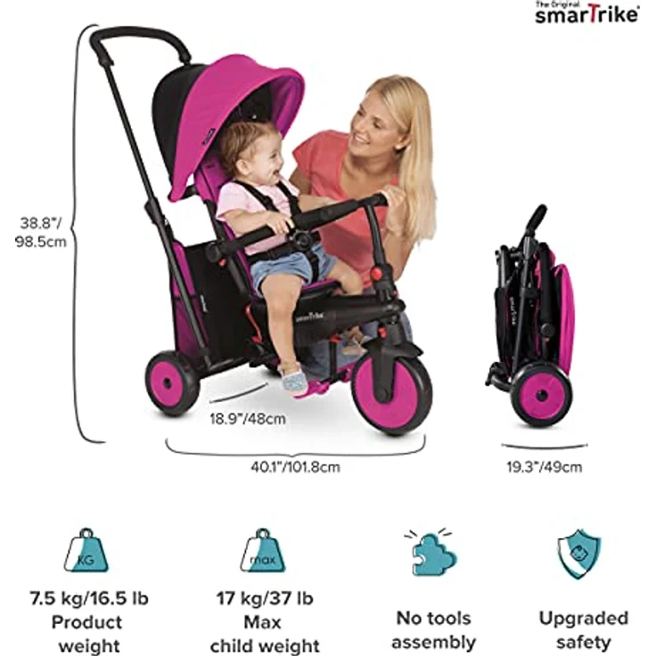 smarTrike® SmarTfold STR3 faltbares Dreirad für Kinder, pink, ab 10 Monaten geeignet, belastbar bis 18 kg – Bild 6