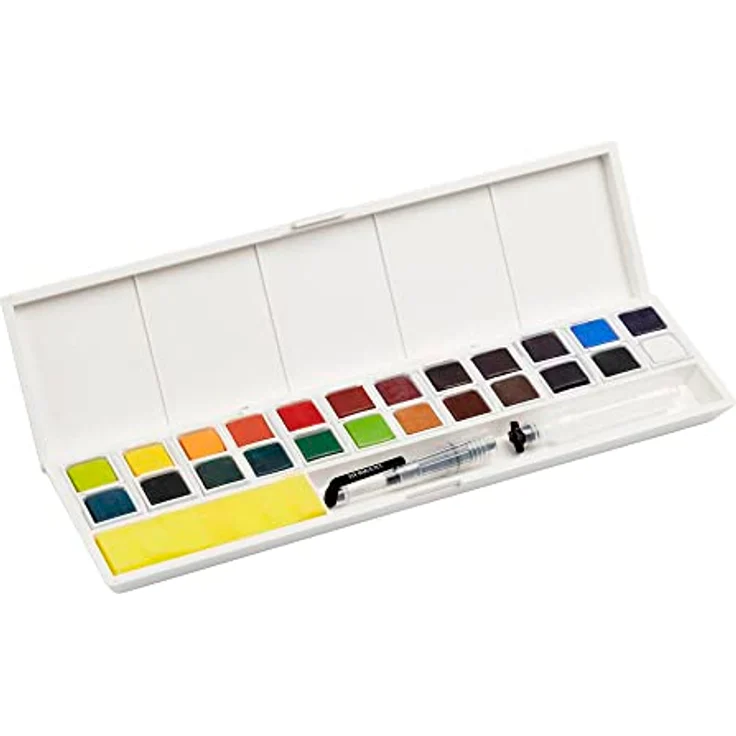 Derwent Inktense 24 Farbtöpfchen, wasserlöslich, professionelle Künstlerfarben in halber Töpfchengröße, perfekt zum Malen auf Papier und Stoff, Reisegröße (2305545), 1 Stück – Bild 4