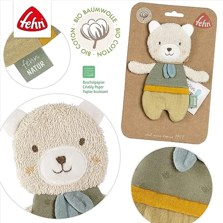 BABY FEHN fehnNATUR Crinkle Bear Rassel, Plüschspielzeug zur Förderung der Sinne, ideal für kleine Hände – Bild 4