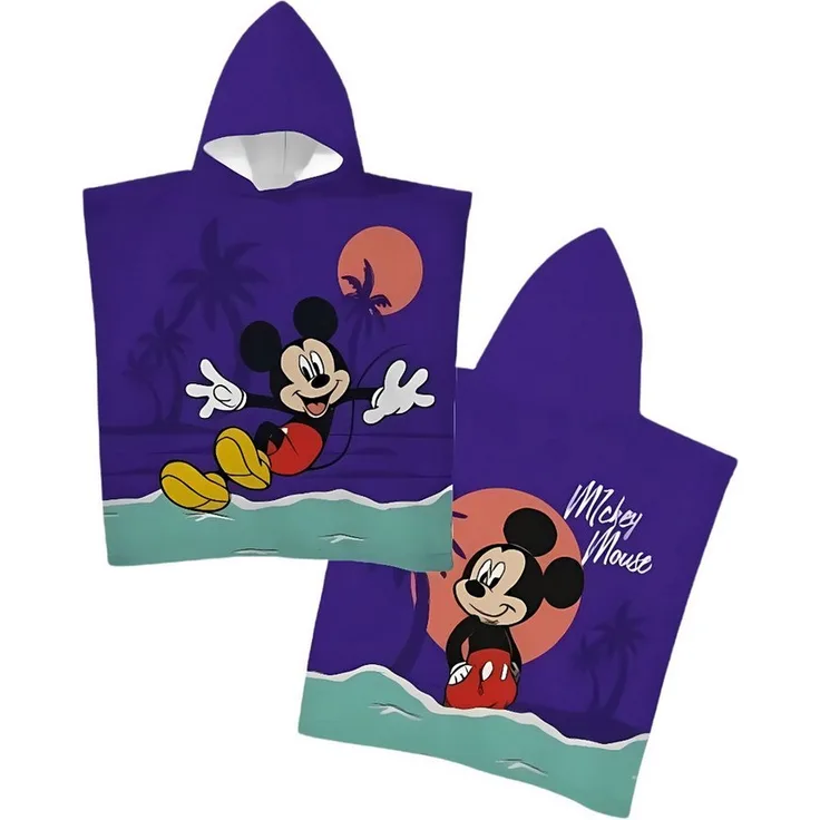 Disney Mickey Mouse Badeponcho, Kinder Badeponcho mit Kapuze aus Polyester, 55 x 110 cm, ideal für Badespaß und zum schnellen Trocknen