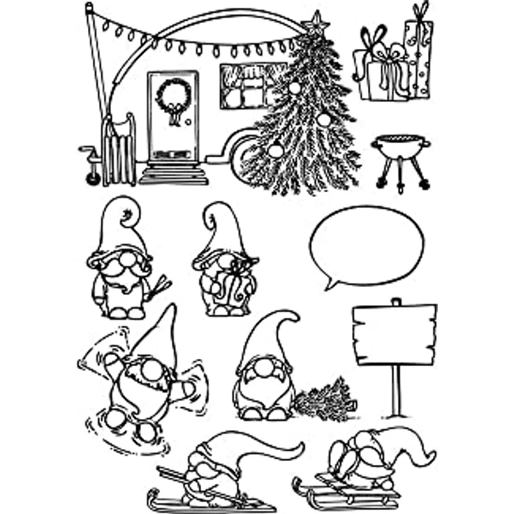 VBS Silikonstempel Wichtel, 11 Stück für Kartengestaltung und Scrapbooking, Motivgröße 2,1 cm x 2,1 cm - 9,5 cm x 6,5 cm – Bild 1