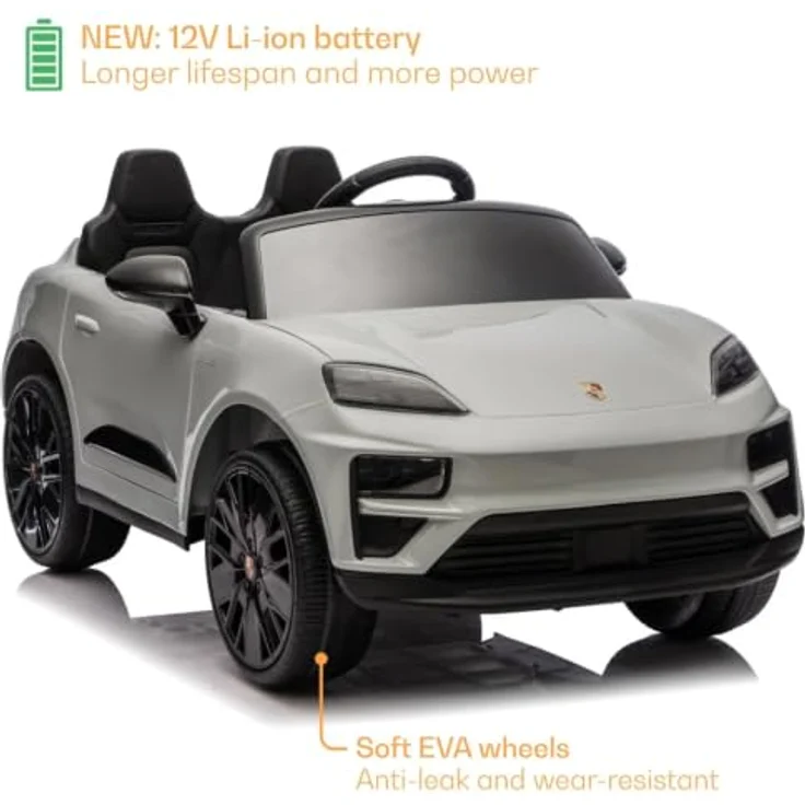 Vrooomy Porsche Macan Turbo Kinder Elektro Auto, 12V mit Fernbedienung, Soft-Start, EVA-Rädern und Bluetooth, Nardo Grau, für 1 bis 6 Jahre – Bild 4