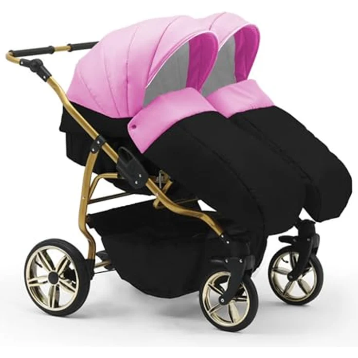Elcar Zwillingskinderwagen 5 in 1 Duet Lux Goldedition inkl. Autositze und Iso Bases - 14 Teile - in 20 Farben, variabel und komfortabel – Bild 3