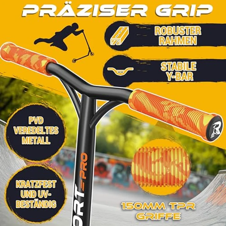 RE:SPORT REVO PRO Stunt Scooter, Profi Stuntroller mit 110mm PU Rädern, ABEC 9 Kugellager, Y-Bar, inkl. Ständer, für Kinder & Erwachsene – Bild 8