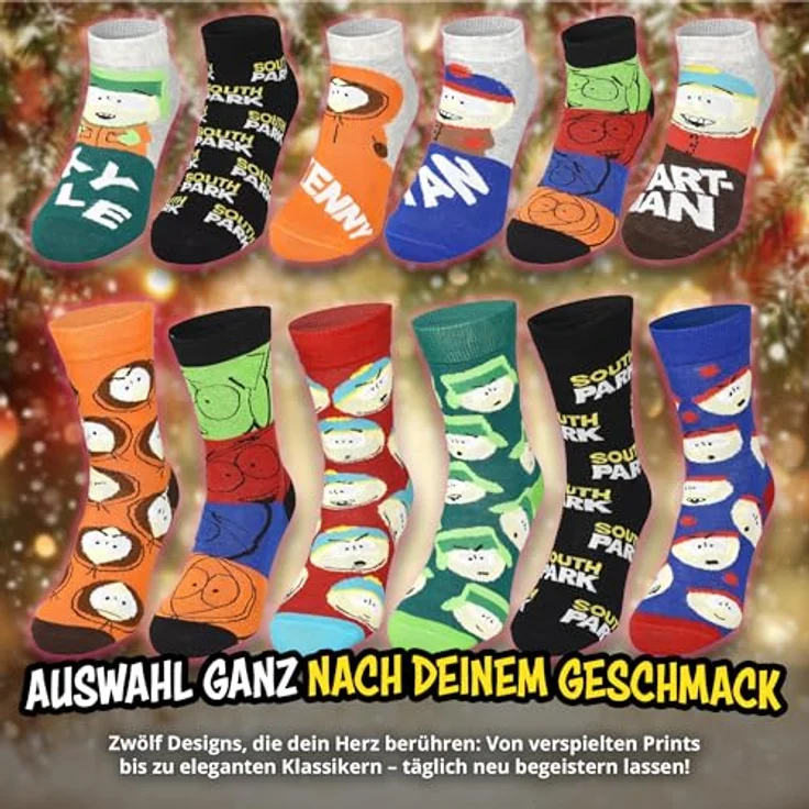 United Labels South Park Adventskalender, 12 Paar Socken für Herren, Größe 40-45, Sneaker und lange Socken mit kultigen Motiven – Bild 4