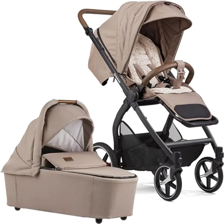 Gesslein Kombikinderwagen FX4 Swing Set, Braun, metall, 55x130x100 cm, EN 1888, UV 50+, Oeko-Tex® Standard 100, Feststellbremse, abklappbare Fußstütze, Federung, kugelgelagerte Räder, abnehmbare Verdeckung, 5-Punkte-Gurt, für Babyschale geeignet, Griff in Lederoptik – Bild 3
