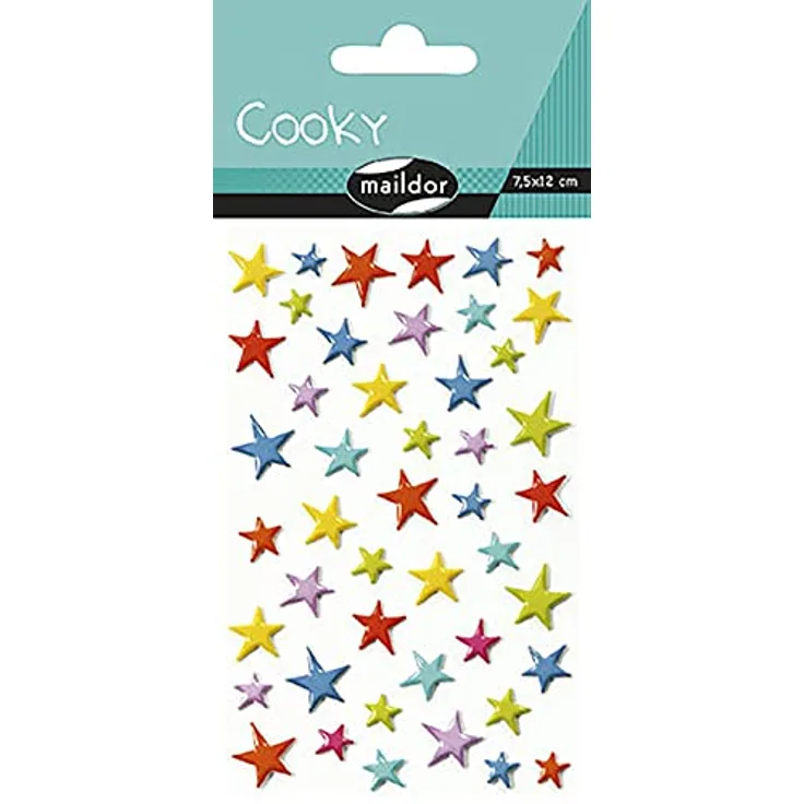 Maildor 560501C Packung mit Stickers Cooky 3D (1 Bogen, 7,5 x 12 cm, ideal zum Dekorieren, Sammeln oder Verschenken, Sterne) 1 Pack