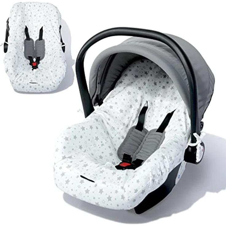 Orzbow Sommerbezug für Babyschale, Universal Schutzbezug aus 100% Baumwolle, atmungsaktiv und maschinenwaschbar, für Maxi Cosi, CabrioFix, Pebble, Weiß Sterne – Bild 1