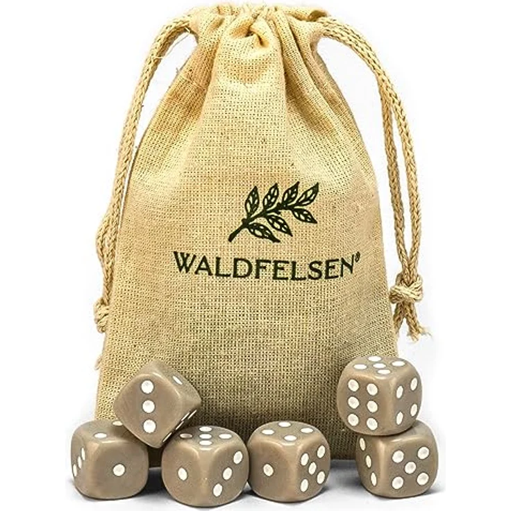 Waldfelsen Standardgröße 16 mm Acrylwürfel Set, 6 hochqualitative 6-seitige Knobelwürfel in Grau mit Stoffbeutel – Bild 1