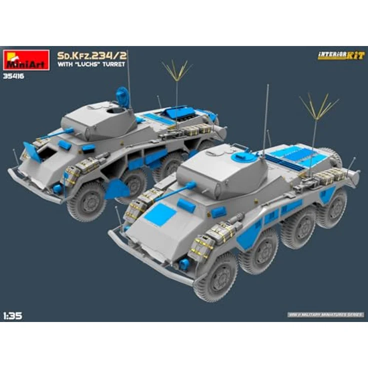 Other 1:35 Sd.Kfz.234/2 mit Luchs Turm, Modellfahrzeug mit detailliertem Interieur und Photoätzteilen, zwei Varianten darstellbar – Bild 9