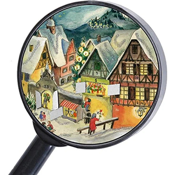 Richard Sellmer Verlag Nostalgischer Adventskalender "Kleines Dorf im Winter", 24 Bilder mit Glimmer, ca. 21 x 69 cm, Made in Germany – Bild 4