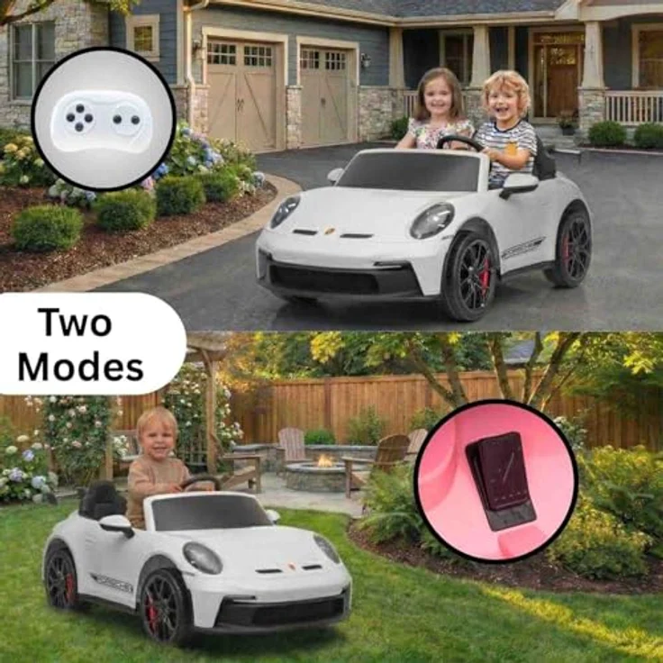 Beneo Motors Elektrisches Kinderauto Porsche 911 GT3, 24V mit 4x4-Antrieb, zwei Sitzen, 2,4-GHz-Fernbedienung, USB/AUX-Eingang, 200W-Motoren, Federung, Lithium-Batterie, LED-Leuchten, weiß – Bild 2