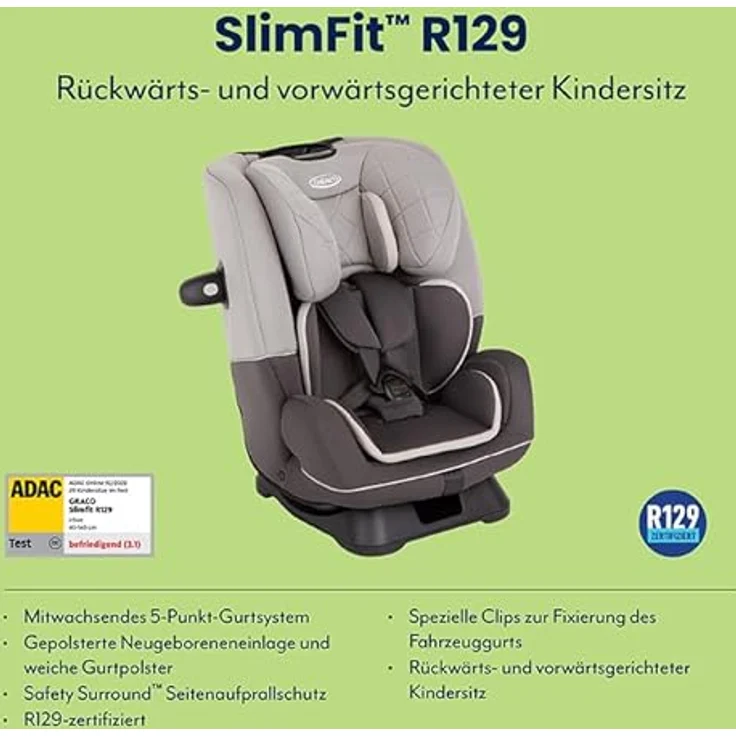 Graco Slimfit, Kindersitz ECE R129/i-Size, für Kinder von Geburt bis 12 Jahre, einfache Montage und Anpassung – Bild 2