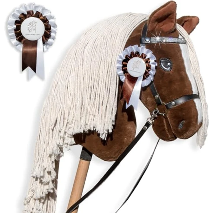Hobby Horse A3 Sunny Dream, Dunkles Alezan-Pferd mit glitzerndem Frontteil und weißem/braunem Satinfluss, Reitspielzeug für Kinder und Jugendliche – Bild 1