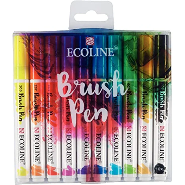 Ecoline Waterclr Set 10/PKG, Einheitsgröße - Ecoline Brush Pens mit leuchtenden Aquarellfarben, Auswahl aus 10 Grundtönen, inklusive Blender Pen – Bild 1
