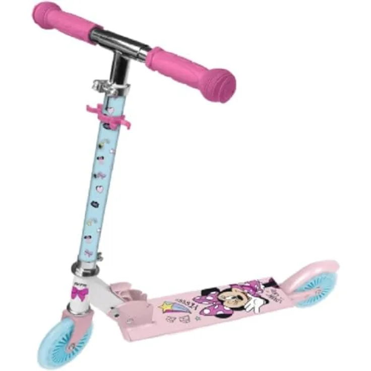 Seven Kinder Scooter mit Minnie Mouse Motiv | Höhenverstellbarer Lenker, ABEC-7 Kugellager, Polyurethan-Rollen, Fußbremse, Klappmechanismus, bis 50 kg Tragfähigkeit, angenehme gummierte Griffe | Pink