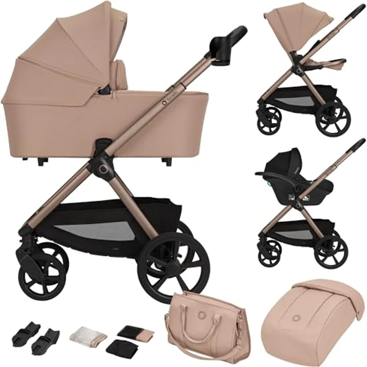 Lionelo Kinderwagen Carmine 3in1, mit Autositz i-Size, Babywanne & Buggy, GravelTech Räder, Federung, UPF50+, Beige – Bild 1