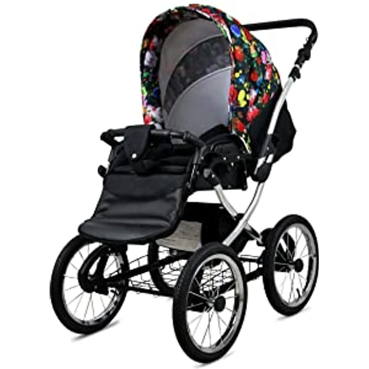 BabyLux ALU 2in1 Kinderwagen Garden Flowers Silver Frame - Verstellbar, langlebig, sicher und multifunktional – Bild 3