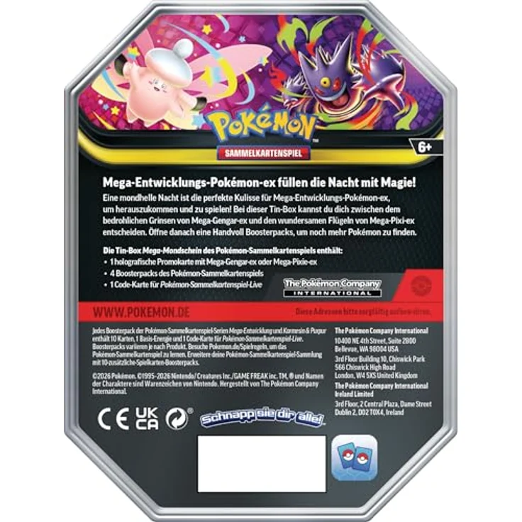 The Pokemon Company Pokémon Mega-Pixi Summer Tin 2026, Sammelkarten mit Mega Gengar ex und 4 Boosterpacks, Deutsch – Bild 2