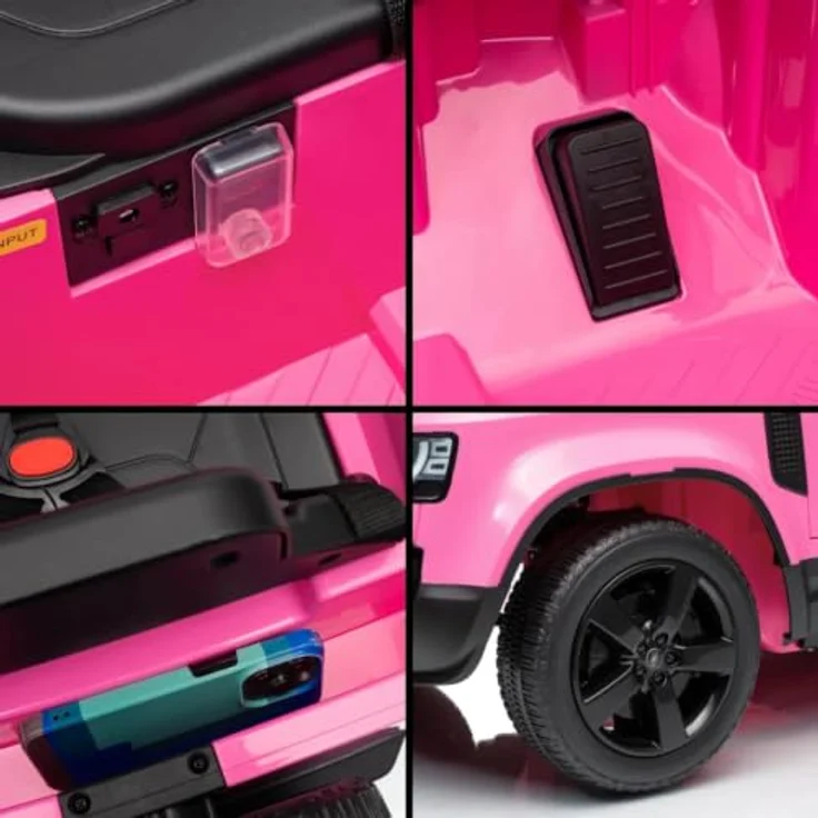 Vrooomy Land Rover Defender 90 Elektro-Kinderfahrzeug 12V, Akku-Kinderauto mit Fernbedienung, EVA-Rädern, 3-Punkt-Gurt, MP3-Player und funktionierenden Türen, Rosa – Bild 7