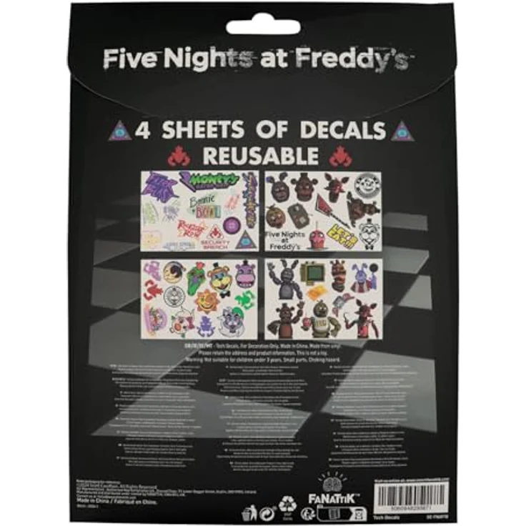 FaNaTtik Five Nights at Freddy's Tech Sticker Pack, 4 Bögen mit 47 wiederverwendbaren Vinyl-Aufklebern – Bild 3