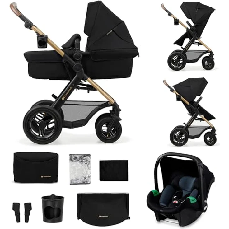 KinderKraft Moov 2 Air 3in1, Multifunktionaler Kinderwagen mit Babywanne, Sitz und Sicherheitskindersitz RWF Mink PRO i-Size, aufblasbare Räder und Zubehör – Bild 1