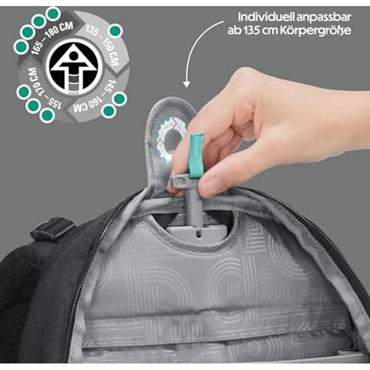 Coocazoo PORTER Schulrucksack „Black Coal”, ergonomischer & anpassbarer Tornister, höhenverstellbar, mit Brustgurt & Hüftgurt, ideal für die 3. Klasse, schwarz – Bild 5