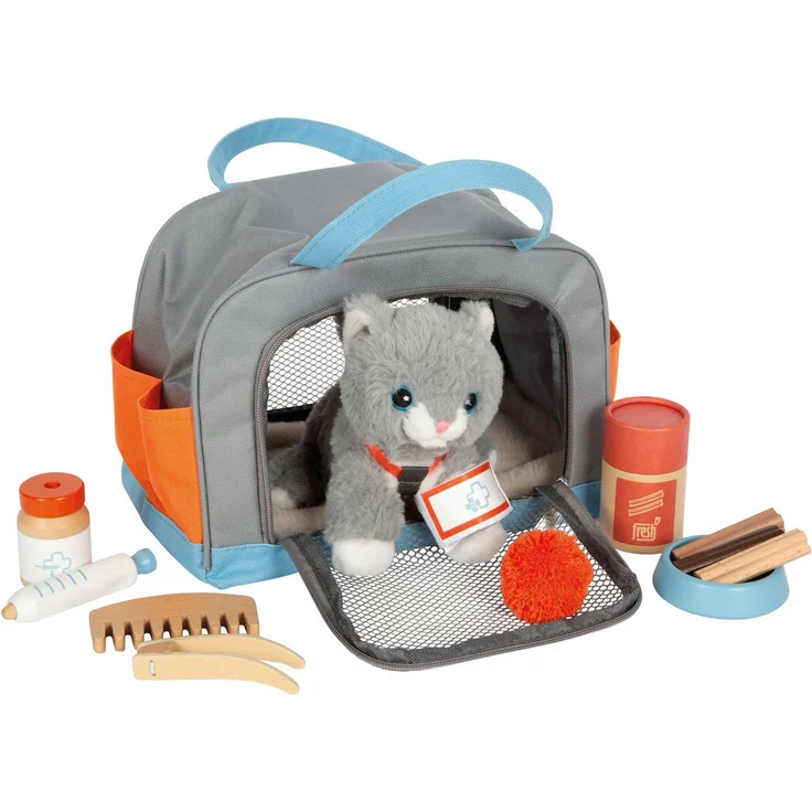 Small Foot Plüschfigur Katze mit Tasche (Set, 15-St), mit Pflege- und Tierarzt-Zubehör, Kinderzimmer Haustier-Set, realitätsnahe Tierarzt-Situationen, Katzenkissen, wiederverschließbare Leckerlies, Katzengeschirr, Transporttasche, umfangreiches Zubehör, fantasievolles Rollenspiel – Bild 1