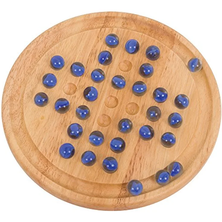 Bigjigs Toys Solitär, Kreisförmiges Holzbrett & Marmor, ab 1 Jahr, Brettspiel