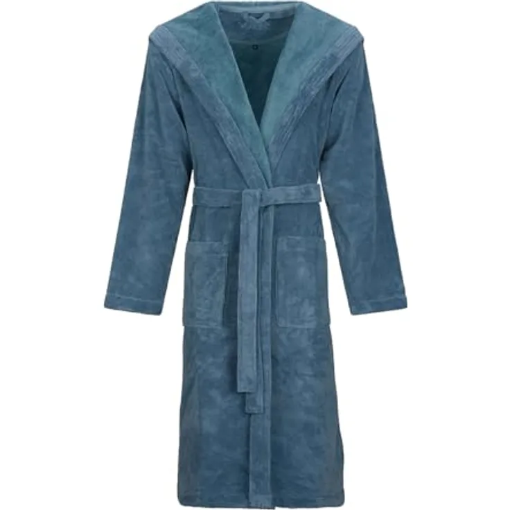 Vossen Bademantel Lynn, unisex Velours mit Kapuze, polo blue, 50% Baumwolle/50% Polyester, ideal für Wellness und Sauna