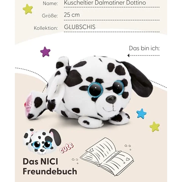 Nici Kuscheltier Glubschis, Dalmatiner Dottino, 25 cm, liegend, kuschelweiches Plüschfell – Bild 5
