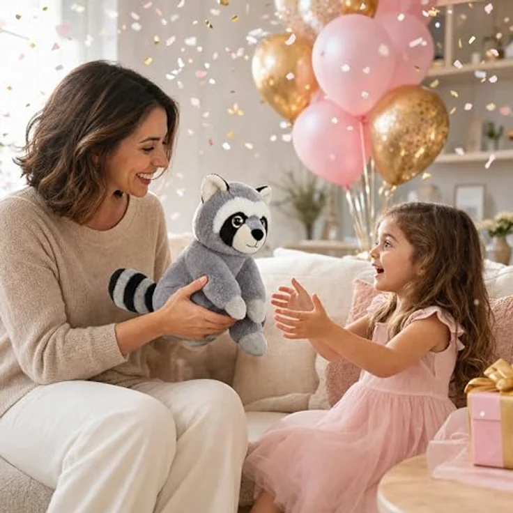 TE-IMPORTE Waschbär Plüschtier sitzend 27 cm grau mit glitzernden Augen, kuschelweich und waschbar – Bild 2