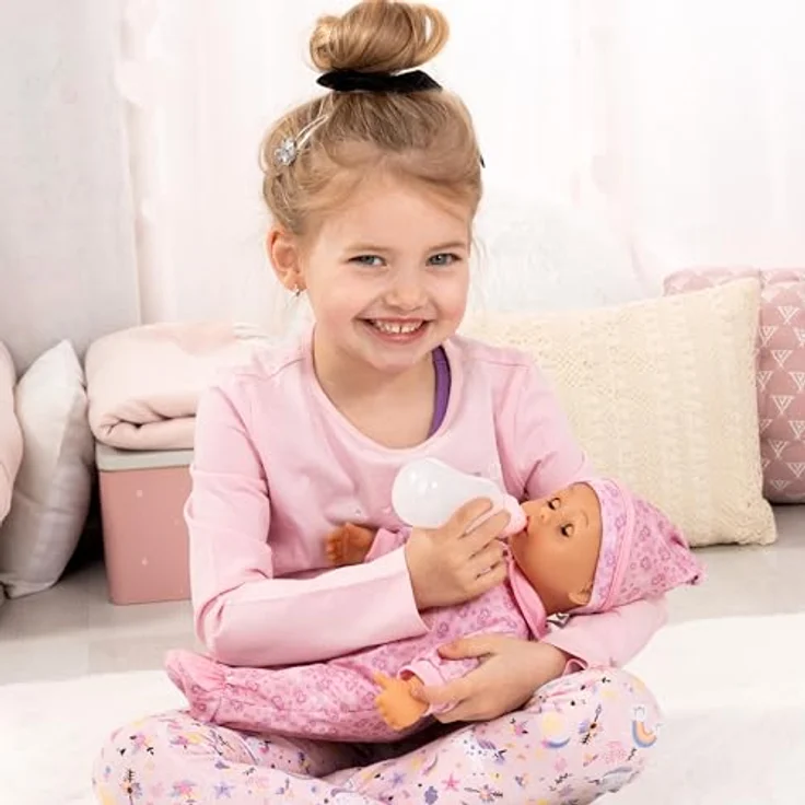 Bayer Babypuppe First Words Baby, 38 cm, rosa mit Schlafaugen und 24 Babygeräuschen, 3-tlg. Set – Bild 4