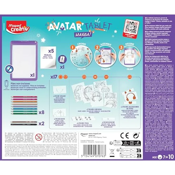 Maped Creativ Avatar'Tablet Manga, beleuchtete Zeichenmaschine mit 17 Modellkarten und Zeichenmaterial für einzigartige Manga-Porträts, ab 7 Jahren – Bild 3