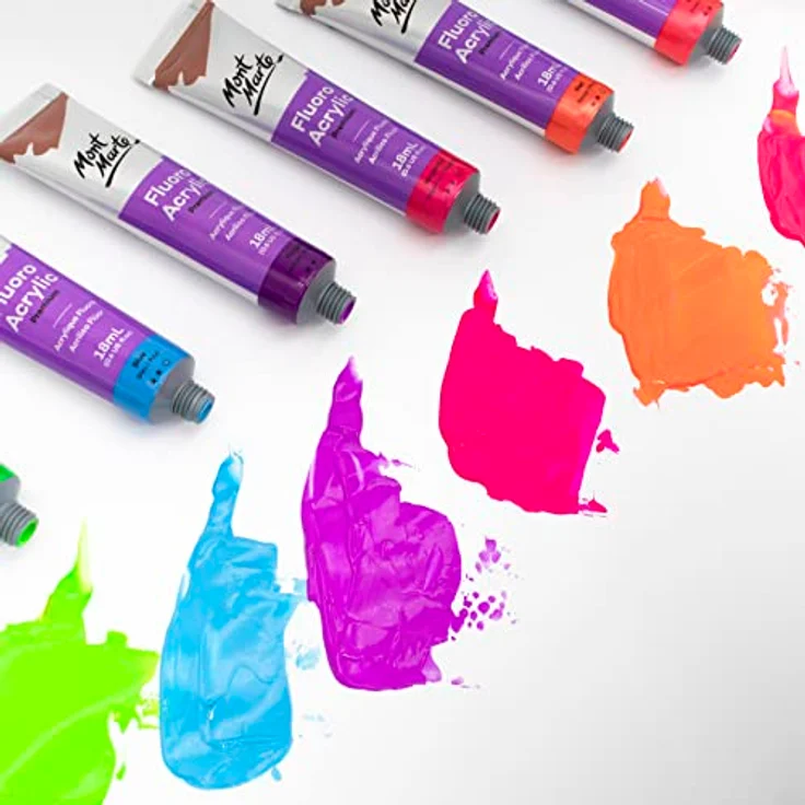 Mont Marte Acrylfarben Set Neon, fluoreszierend, 8 Tuben à 18 ml, brillante lichtechte Farben mit Neoneffekt unter Schwarzlicht, hohe Deckkraft – Bild 2