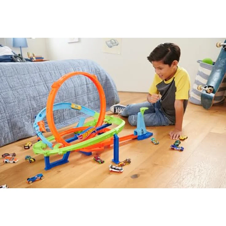 Hot Wheels Looping-Zyklon-Challenge, Action-Trackset mit 2 Spielmöglichkeiten, Bumerang-Loopings und Fahrzeug im Maßstab 1:64, mit Tragegriff, ab 4 Jahren, HXM94 – Bild 2